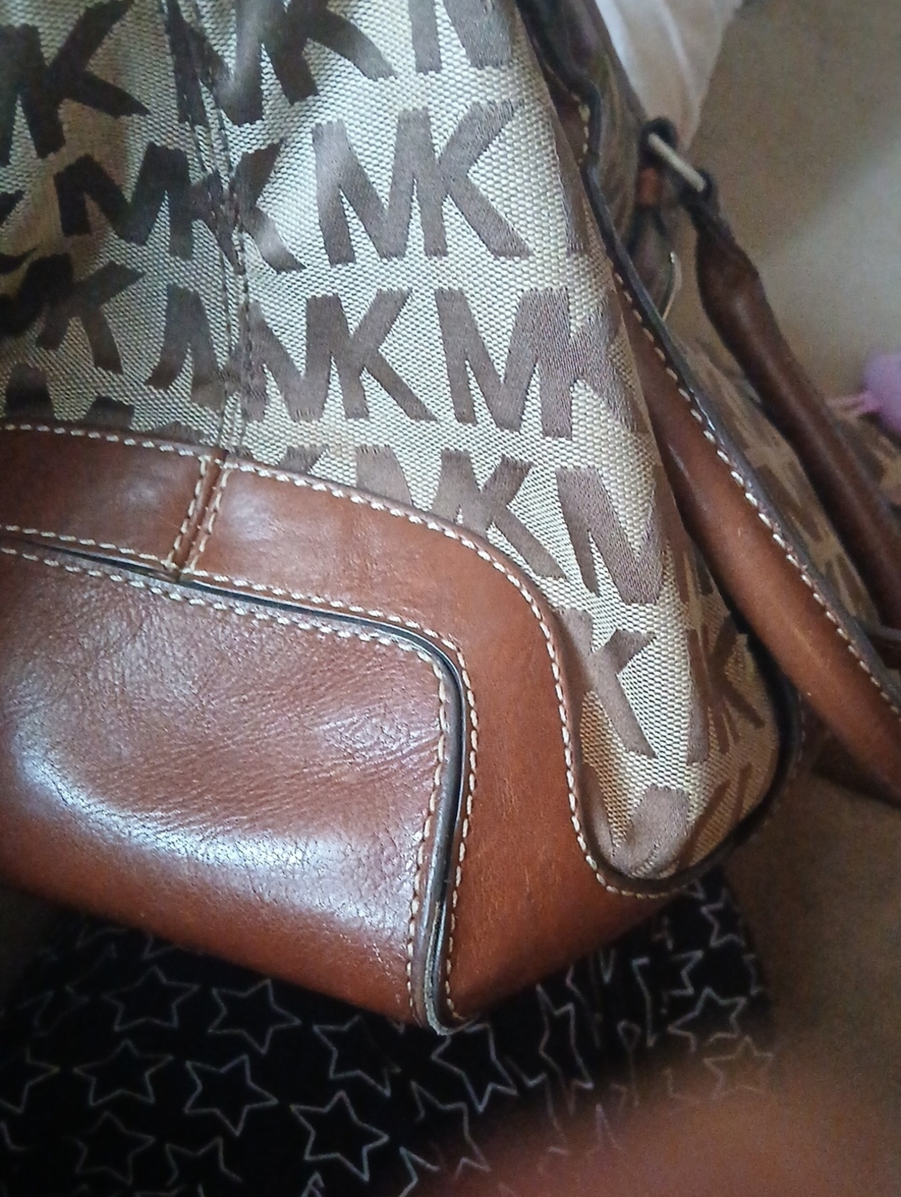 Vintage Michael Kors Brown MK Logo Canvas Satchel with Leather Trim - Picture 8 of 13